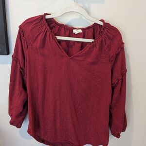 Stitch Fix Women's V-Neck Long Sleeve Blouse in Wine Red